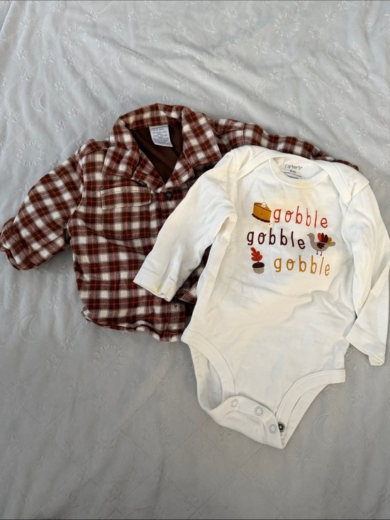 Carter's Other - Baby thanksgiving'Gobble Gobble' top with Brown Plaid Shirt3-6 months